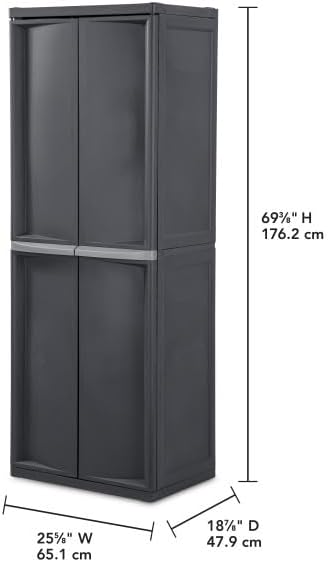 Gray 4-Shelf Lockable Utility Cabinet with Adjustable Shelves, Plastic Storage for Garage, Pantry, Basement, Laundry, Mudroom