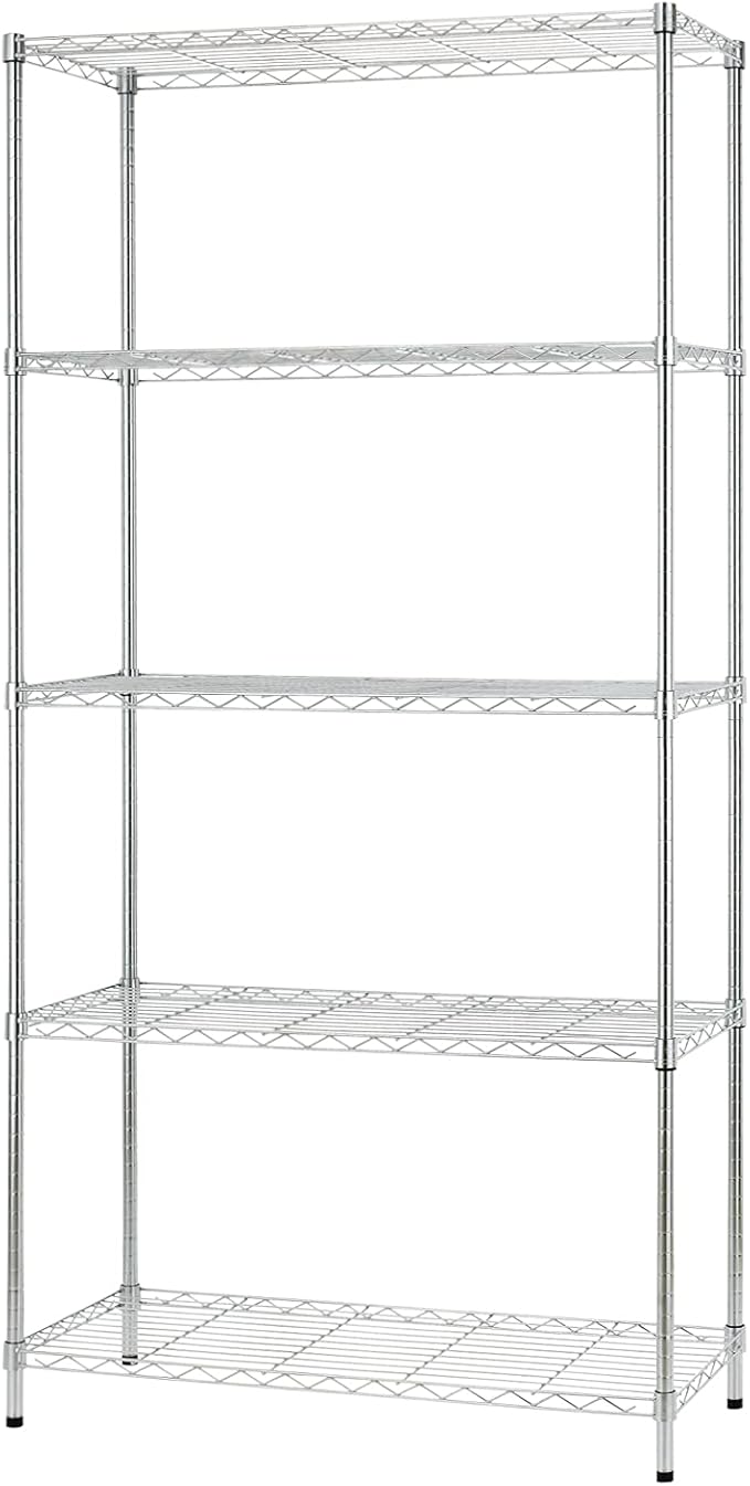 5-Tier Wire Shelving Unit, Adjustable Metal Storage Rack, 14x36x72", Heavy-Duty Steel for Kitchen, Garage, Black