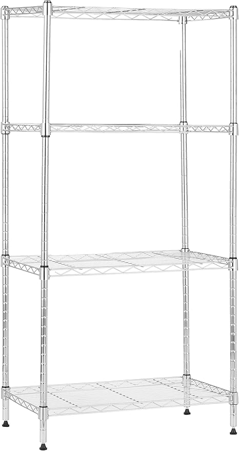 4-Shelf Steel Wire Storage Rack, Adjustable and Sturdy, Easy Assembly, 13.4" D x 23.2" W x 48" H, Black