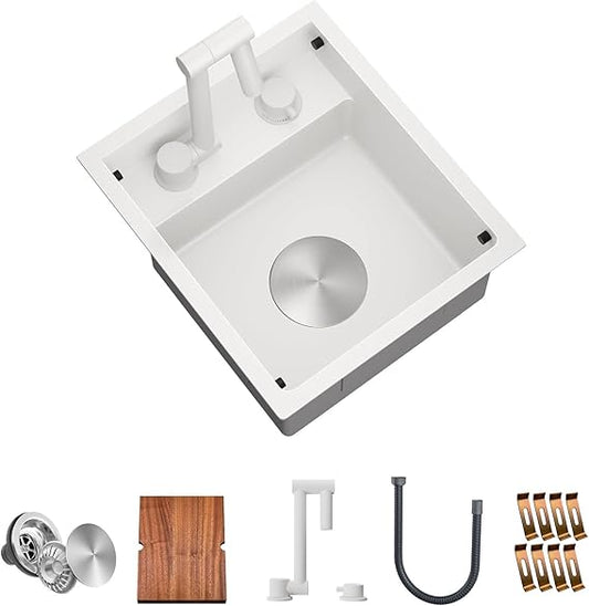 12x17-Inch Undermount Bar RV Kitchen Sink, Premium Stainless Steel with Hideaway Faucet and Cup Rinser, Dark Grey