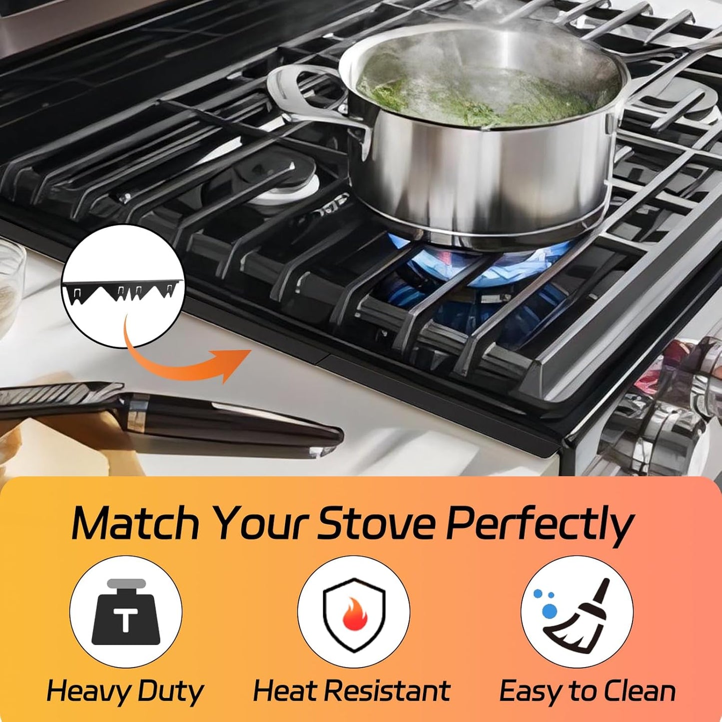 Stainless Steel Stove Counter Gap Cover 13.8-27.6 Inch, 2-Pack Adjustable Heat Resistant Filler, Easy Clean, 0.79 Inch Wide