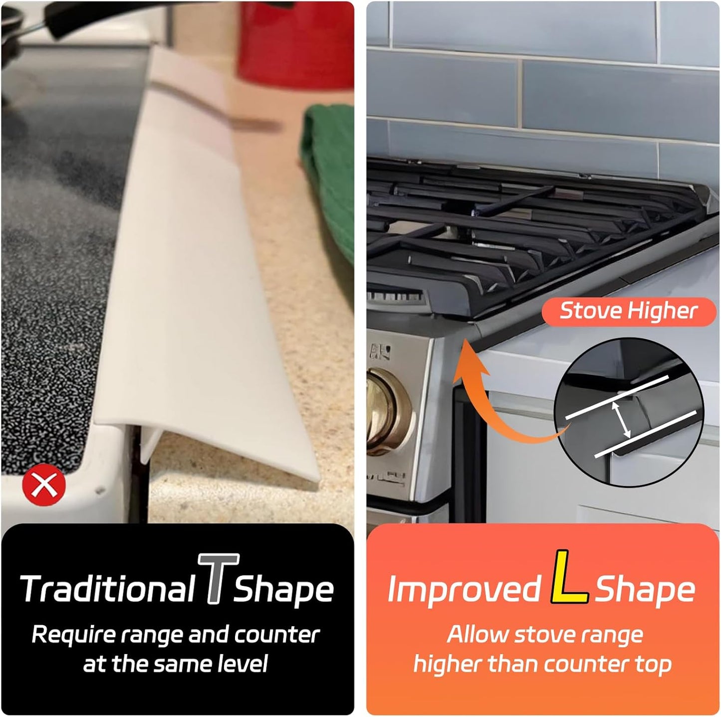 Stainless Steel Stove Counter Gap Cover 13.8-27.6 Inch, 2-Pack Adjustable Heat Resistant Filler, Easy Clean, 0.79 Inch Wide