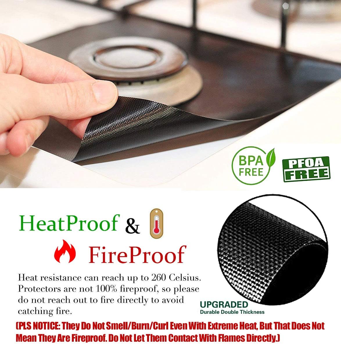 Non-Stick Gas Stove Burner Covers 10.6"x10.6" Black, 8-Pack, 0.3mm Double Thickness, Reusable, Cuttable, Easy Clean