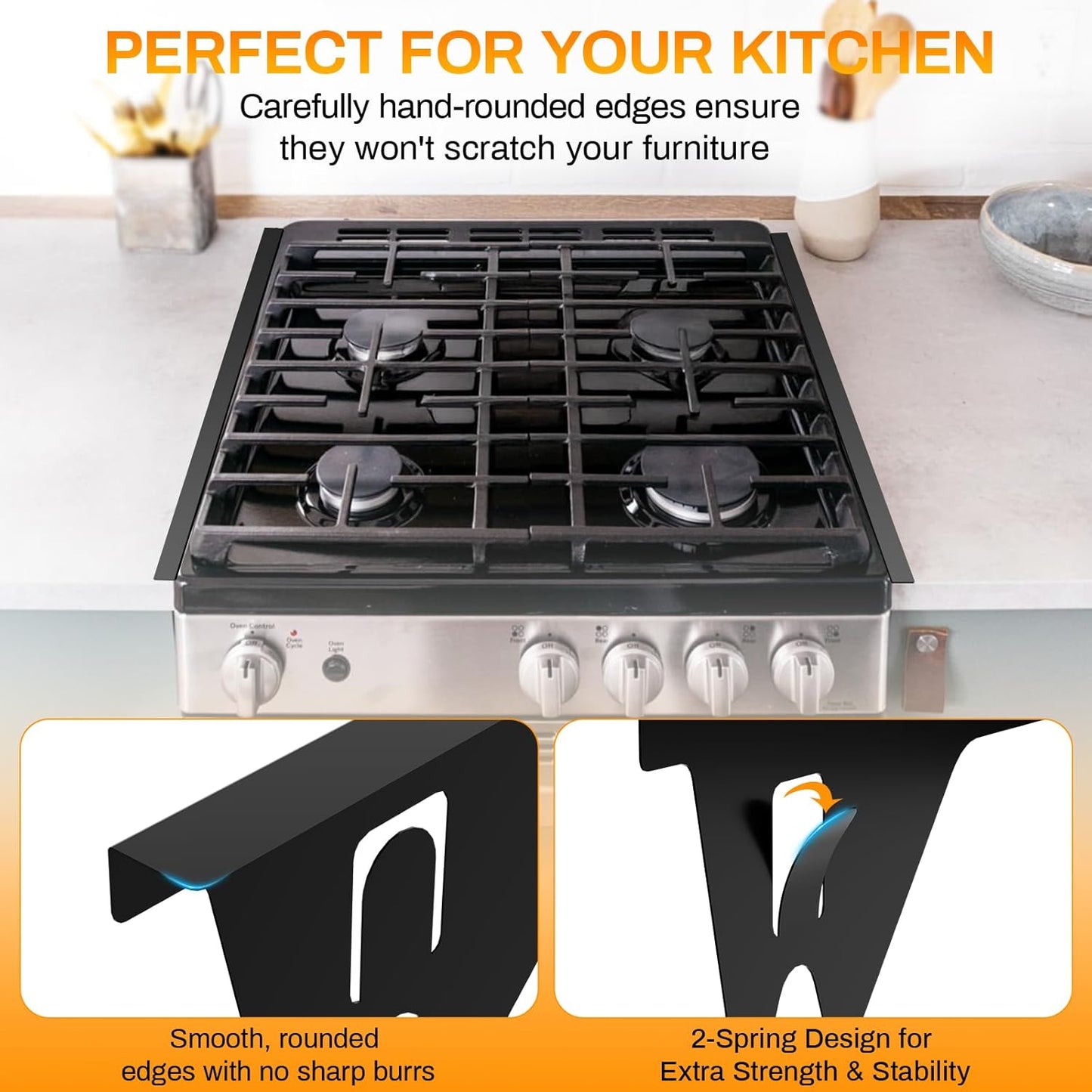 Stove Gap Covers Stainless Steel 2 Pack, 23.4" x 0.79", Heat Resistant Oven Gap Filler and Range Trim Kit, Black