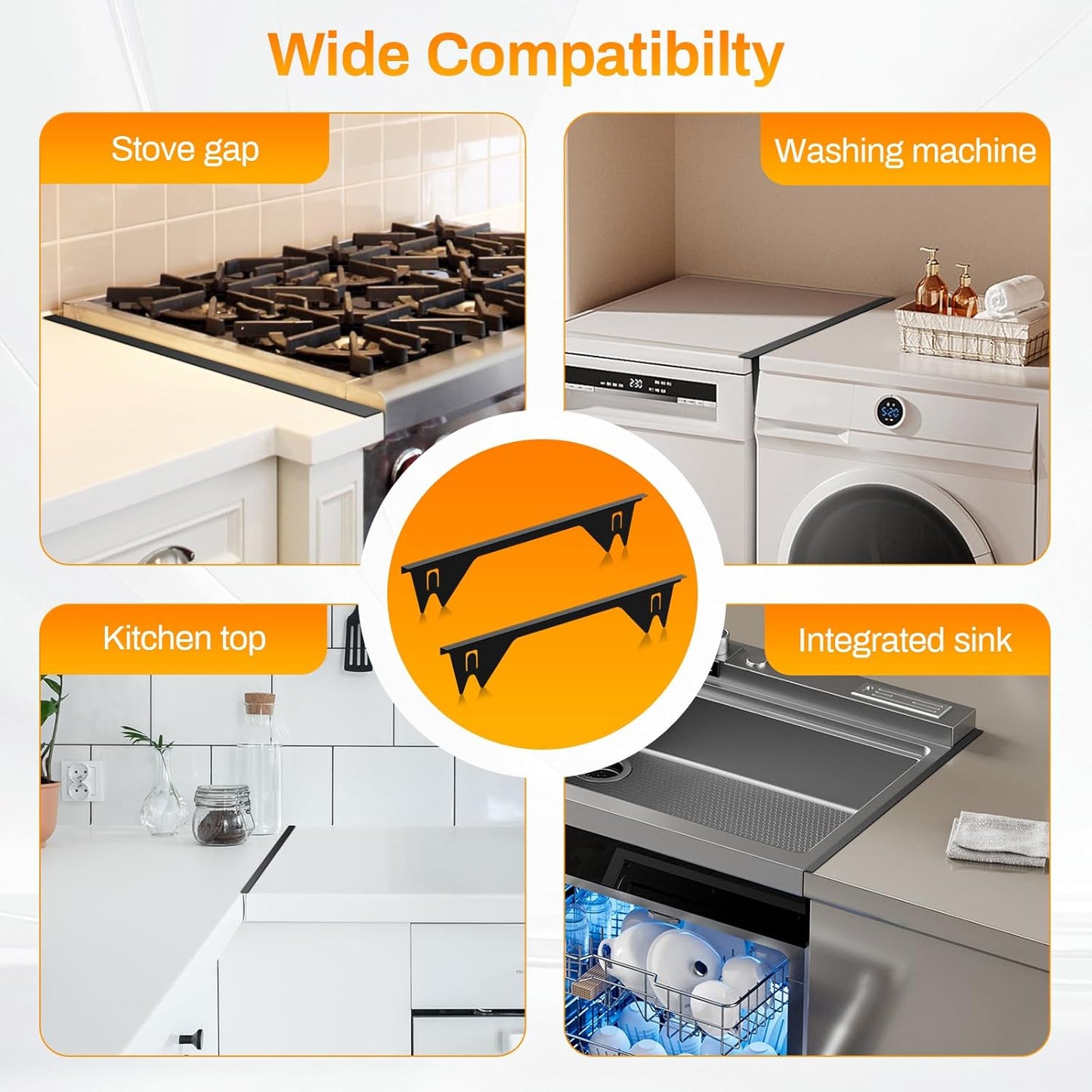 Stove Gap Covers Stainless Steel 2 Pack, 23.4" x 0.79", Heat Resistant Oven Gap Filler and Range Trim Kit, Black