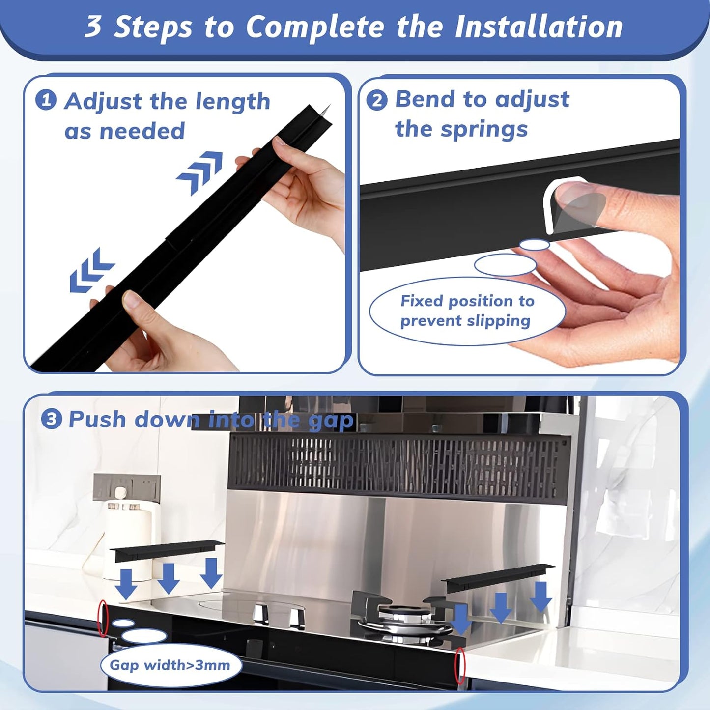 Stainless Steel Stove Counter Gap Cover 13.8-27.6 Inch Black, 2-Pack Adjustable Heat Resistant Gap Filler, Easy Clean