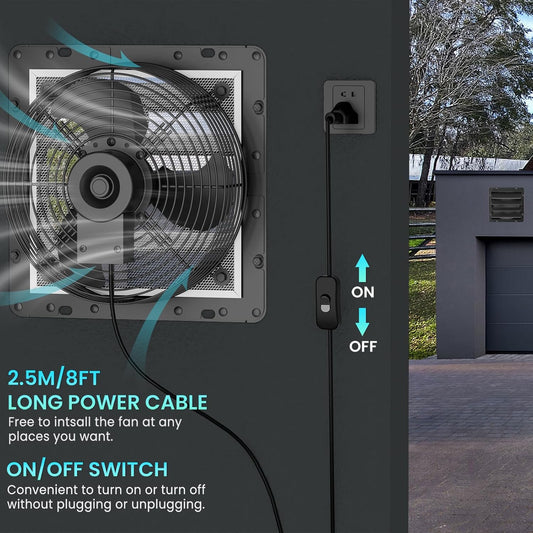 10" Shutter Exhaust Fan, 647CFM Low Noise with Mesh Screen for Basement, Shed, Gable, or Chicken Coop Ventilation, Black