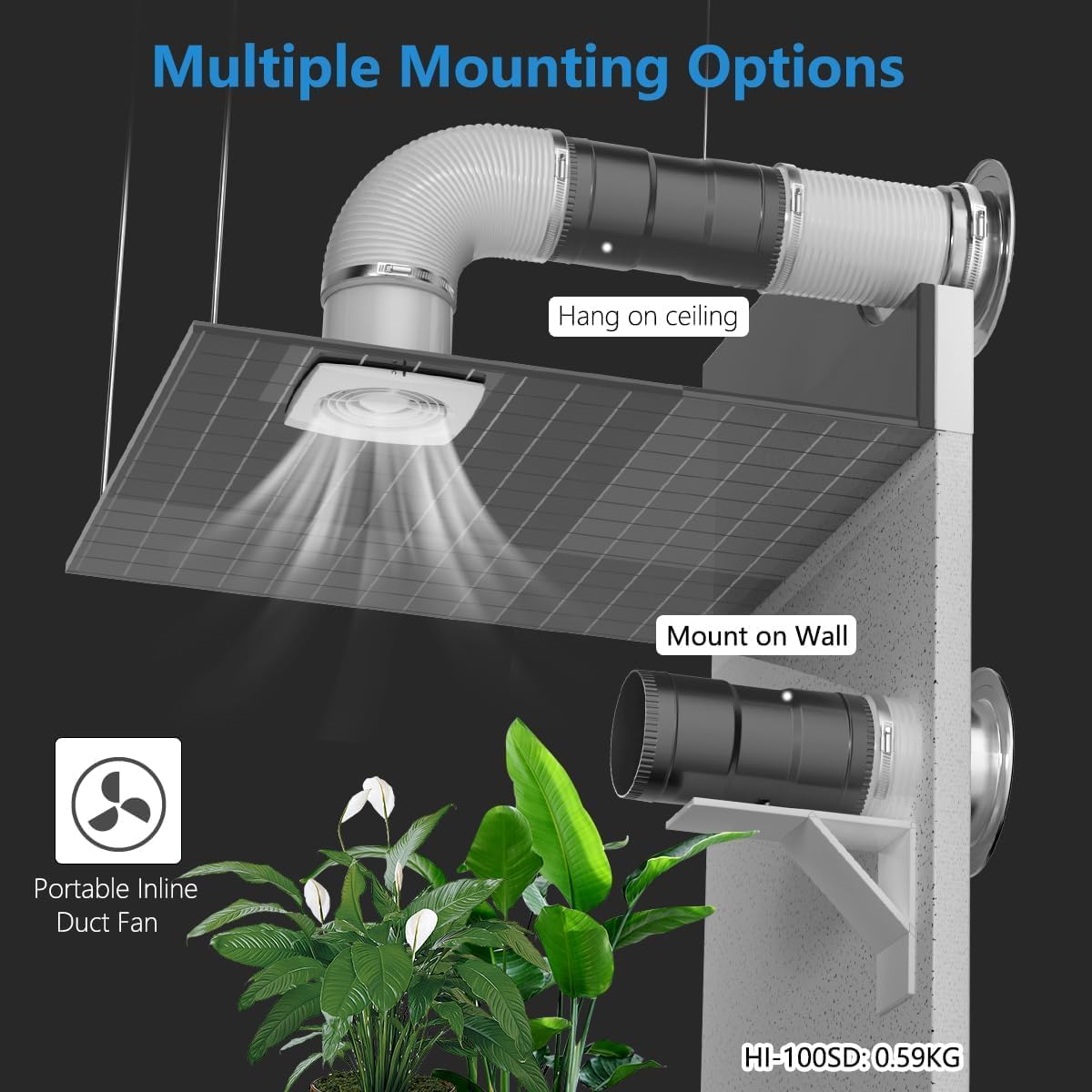 3" Inline Blower Fan with Speed Controller, 120CFM, 20W Ultra-Low Power, Low Noise