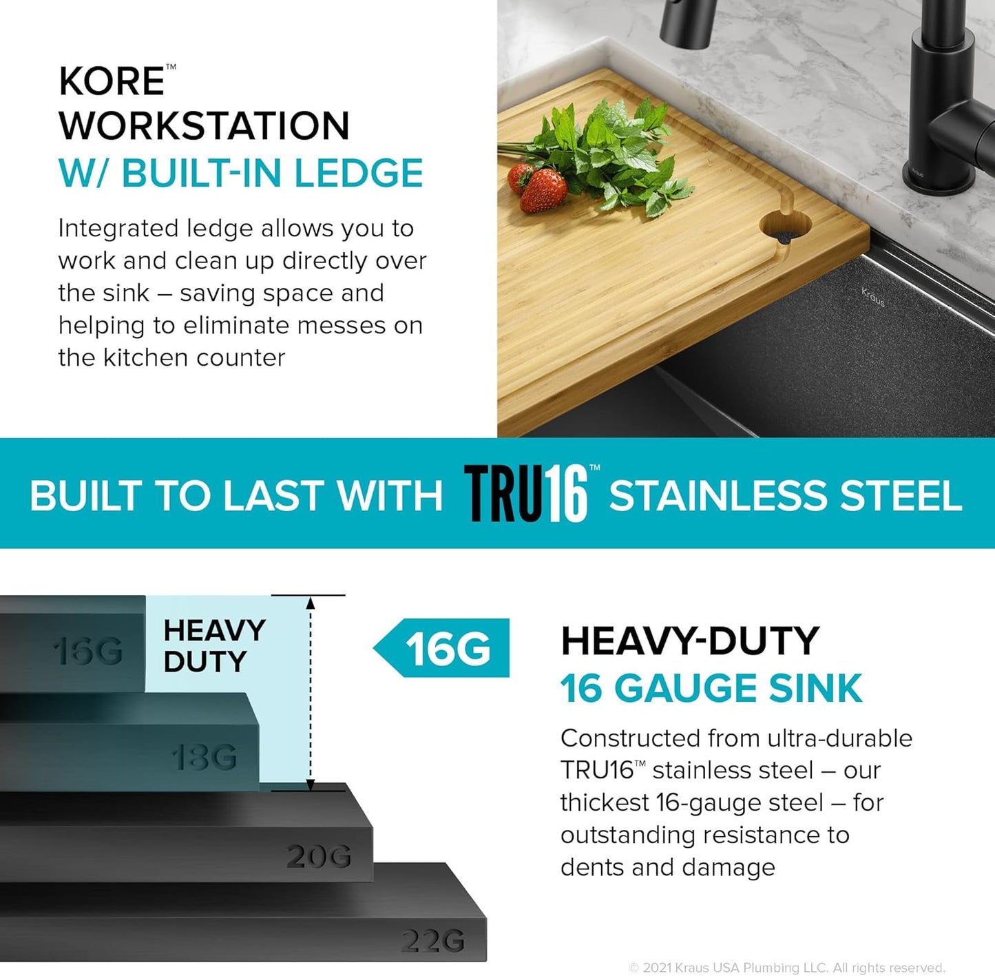 27-Inch Undermount Workstation Single Bowl Black Stainless Steel Kitchen Sink with Accessories, 16-Gauge, Gunmetal Finish