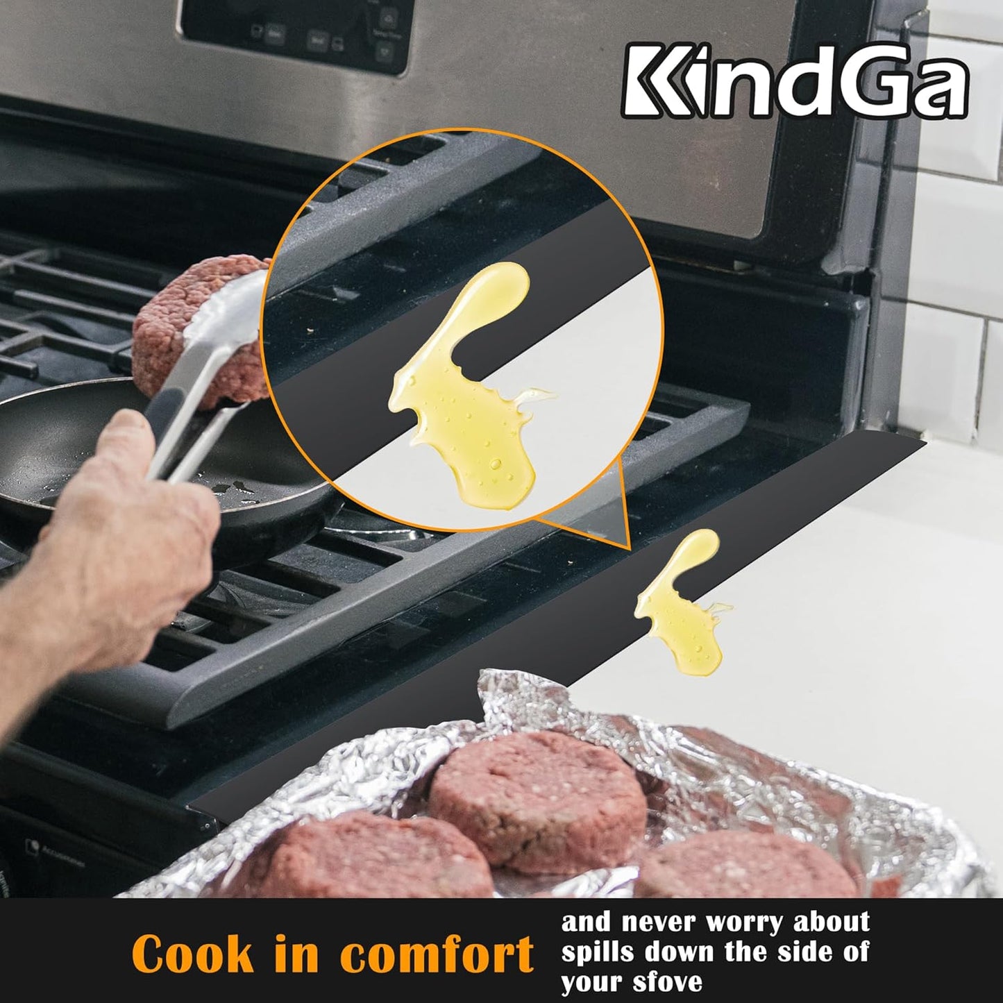 Silicone Stove Counter Gap Cover 21 Inch Black, Set of 2, Easy Clean Gap Filler for Kitchen Counter, Stovetop, Oven, Washer
