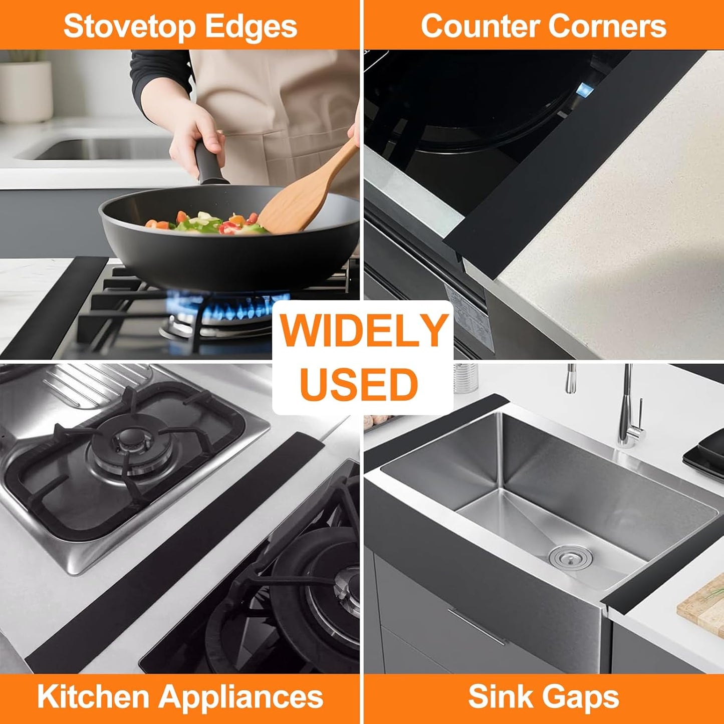 Silicone Stove Gap Covers 2 Pack, Heat Resistant Oven Gap Filler with Anti-Slip Base, Stain Resistant Strips Between Stovetop and Counter