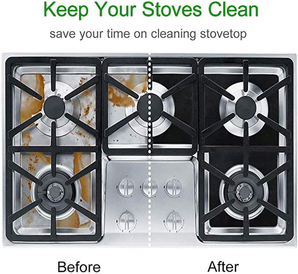 Non-Stick Gas Stove Burner Covers 10.6"x10.6" Black, 8-Pack, 0.3mm Double Thickness, Reusable, Cuttable, Easy Clean