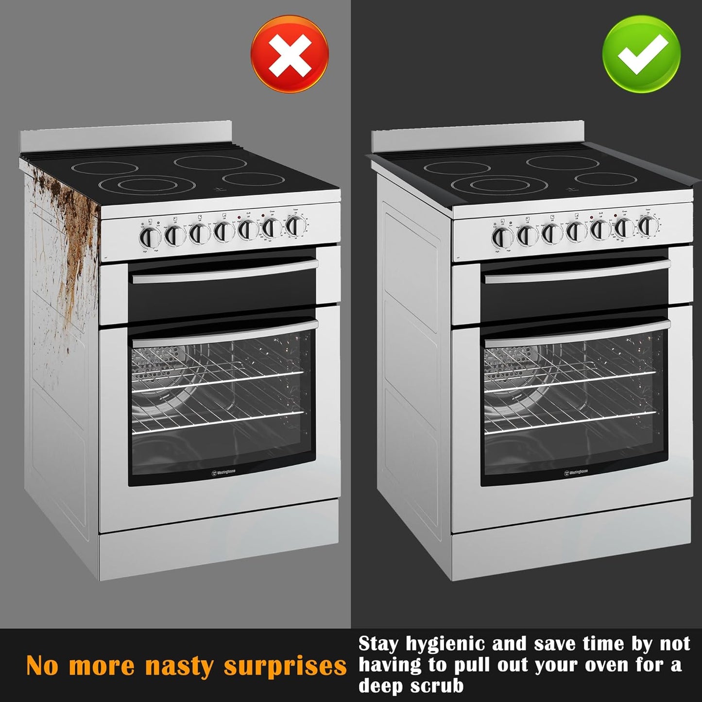 Silicone Stove Counter Gap Cover 21 Inch Black, Set of 2, Easy Clean Gap Filler for Kitchen Counter, Stovetop, Oven, Washer
