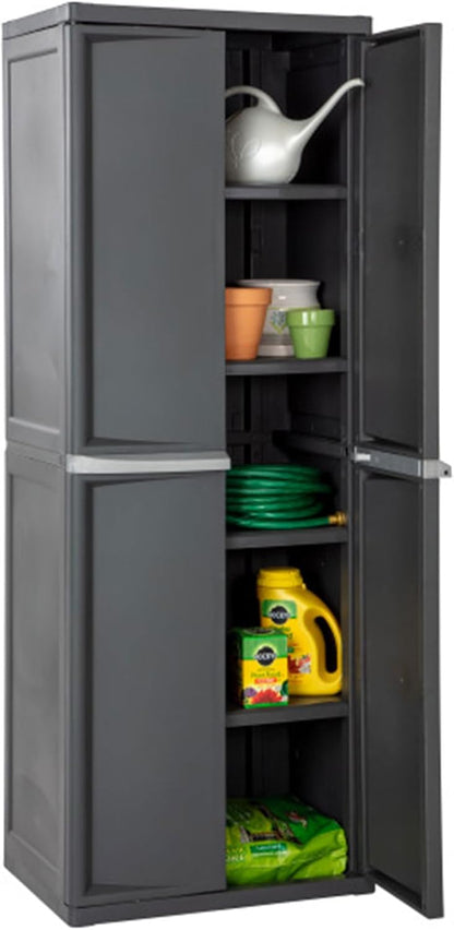 Gray 4-Shelf Lockable Utility Cabinet with Adjustable Shelves, Plastic Storage for Garage, Pantry, Basement, Laundry, Mudroom