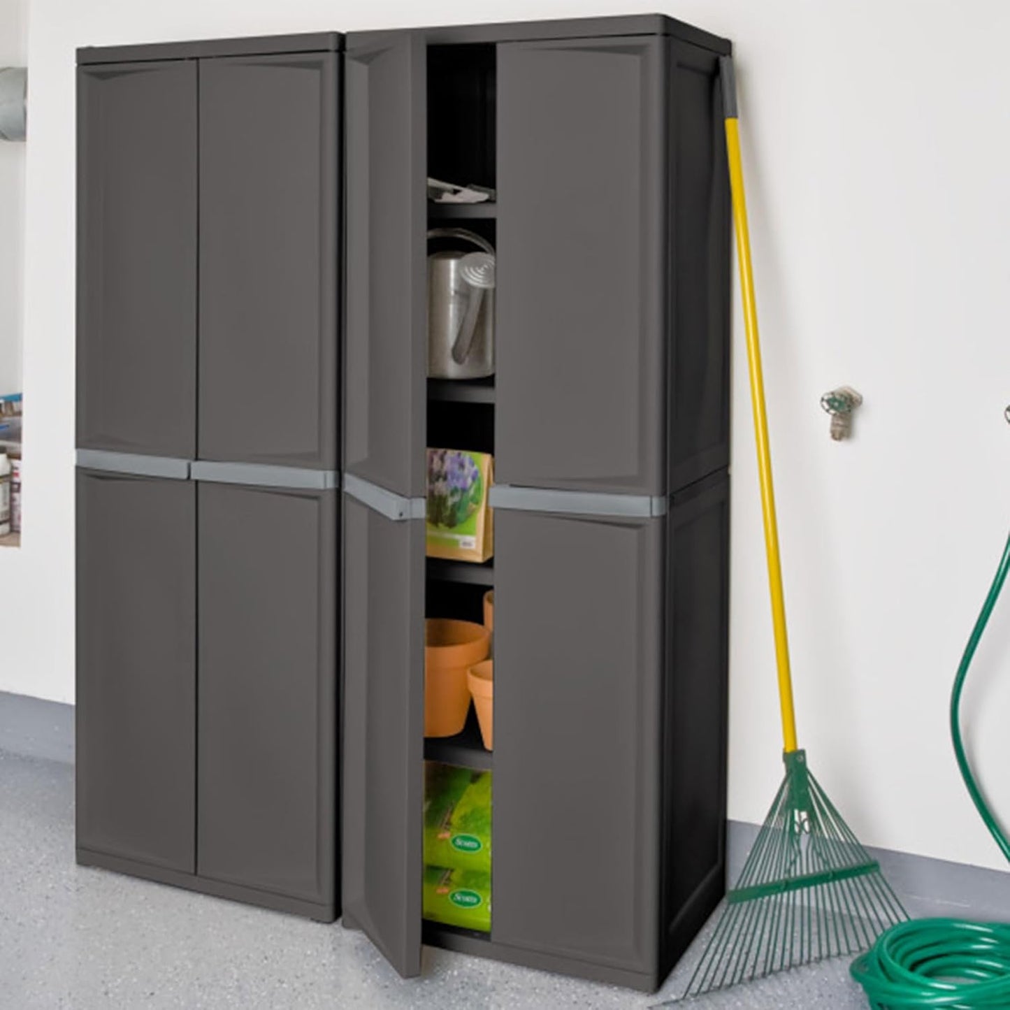 Gray 4-Shelf Lockable Utility Cabinet with Adjustable Shelves, Plastic Storage for Garage, Pantry, Basement, Laundry, Mudroom