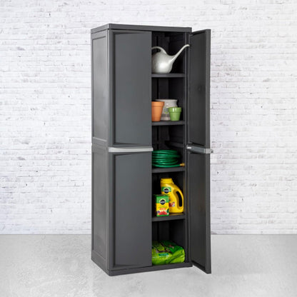 Gray 4-Shelf Lockable Utility Cabinet with Adjustable Shelves, Plastic Storage for Garage, Pantry, Basement, Laundry, Mudroom