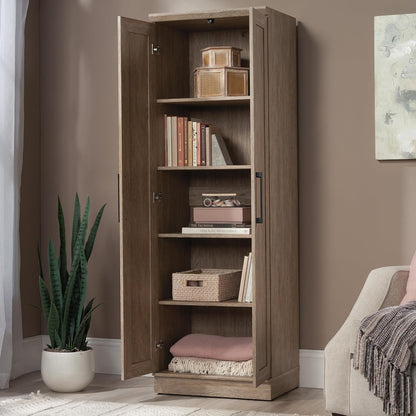 Kitchen Pantry Storage Cabinet with Adjustable Shelves, Brushed Oak Finish for Laundry and Bathroom