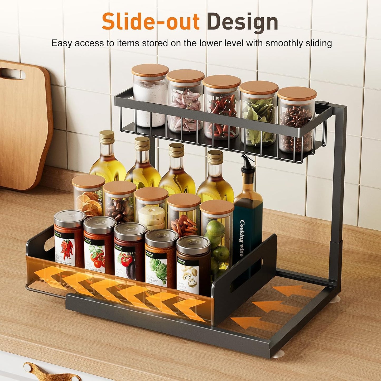2 Pack Under-Sink Pull-Out Metal Cabinet Organizer Shelves with Sliding Drawer, Storage for Kitchen, Bathroom, Pantry, Laundry, RV, and Spice Organization