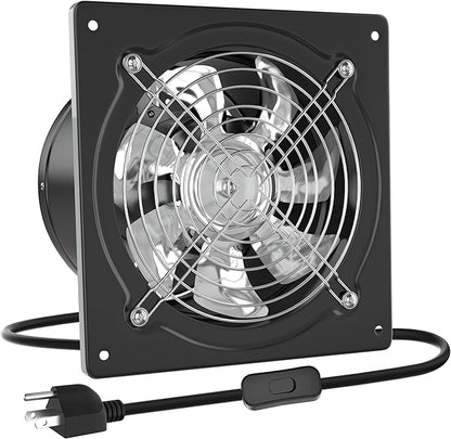 6" Kitchen and Attic Exhaust Fan with Switch, Portable Ventilation Fan with 8ft Power Cord and Damper, Silver
