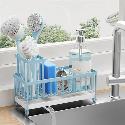 Black Kitchen Sink Sponge Holder Caddy, Rustproof 304 Stainless Steel with Brush & Soap Organizer