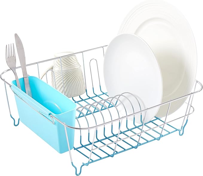 2-Piece Dish Drying Rack Set with Utensil Holder, Fits Most Sinks, 14.5x13x5.25", Red, Pack of 12