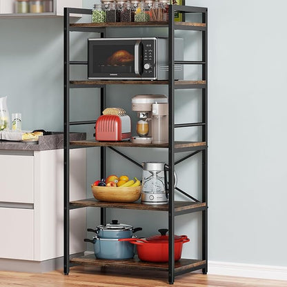 5-Tier Bakers Rack, Industrial Microwave Stand, Coffee Bar, Kitchen Storage Shelf, 23.62x15.75x60.24", Black