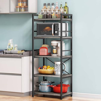 5-Tier Bakers Rack, Industrial Microwave Stand, Coffee Bar, Kitchen Storage Shelf, 23.62x15.75x60.24", Black
