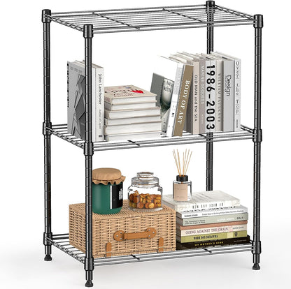 3-Tier Metal Storage Shelves with Wheels, Wire Rack Closet Organizer for Garage, Kitchen, Bathroom, Laundry, 11.8x17.7x28.8", Black