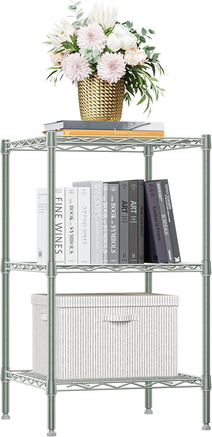 3-Tier Metal Storage Shelves with Wheels, Wire Rack Closet Organizer for Garage, Kitchen, Bathroom, Laundry, 11.8x17.7x28.8", Black