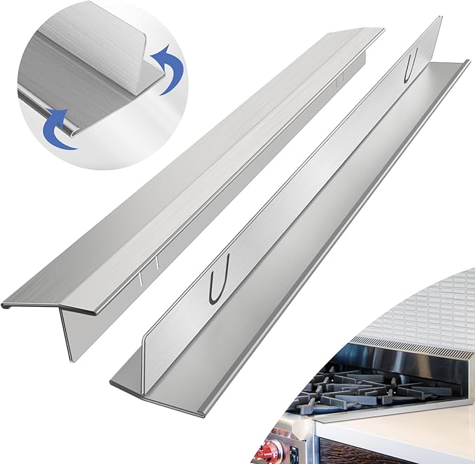 Stainless Steel Stove Counter Gap Cover 13.8-27.6 Inch Black, 2-Pack Adjustable Heat Resistant Gap Filler, Easy Clean