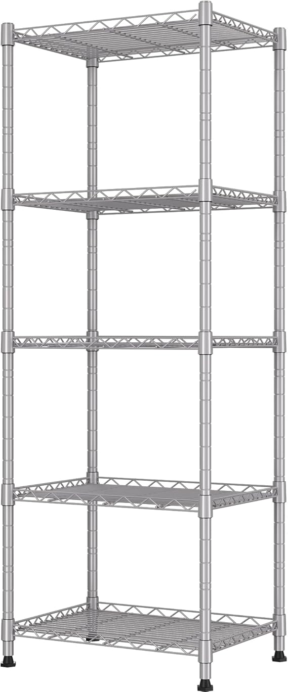 5-Wire Metal Shelving Rack with Adjustable Shelves, Standing Storage Unit for Laundry, Bathroom, Kitchen, Pantry, or Closet, 11.8" D x 16.6" W x 53.5" H, Black