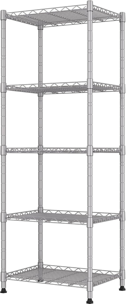 5-Wire Metal Shelving Rack with Adjustable Shelves, Standing Storage Unit for Laundry, Bathroom, Kitchen, Pantry, or Closet, 11.8" D x 16.6" W x 53.5" H, Black