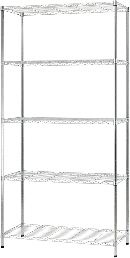 5-Tier Wire Shelving Unit, Adjustable Metal Storage Rack, 14x36x72", Heavy-Duty Steel for Kitchen, Garage, Black
