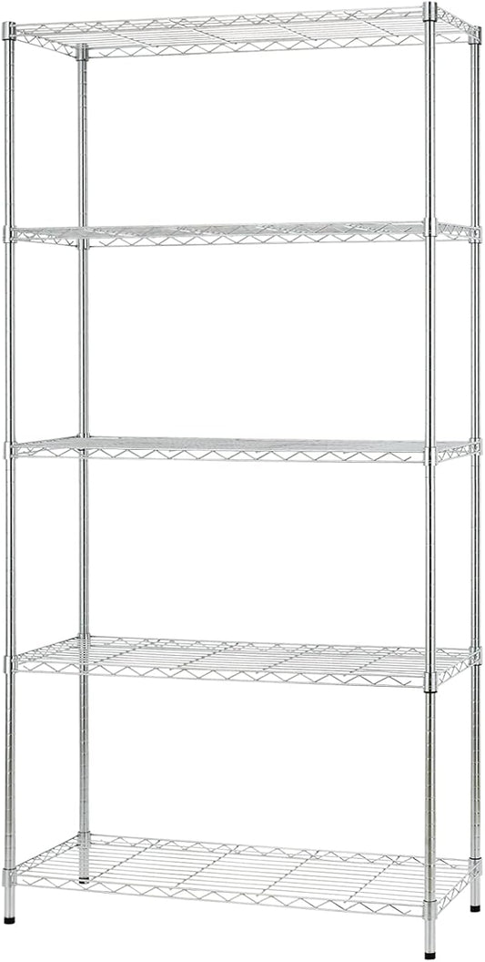 5-Tier Wire Shelving Unit, Adjustable Metal Storage Rack, 14x36x72", Heavy-Duty Steel for Kitchen, Garage, Black