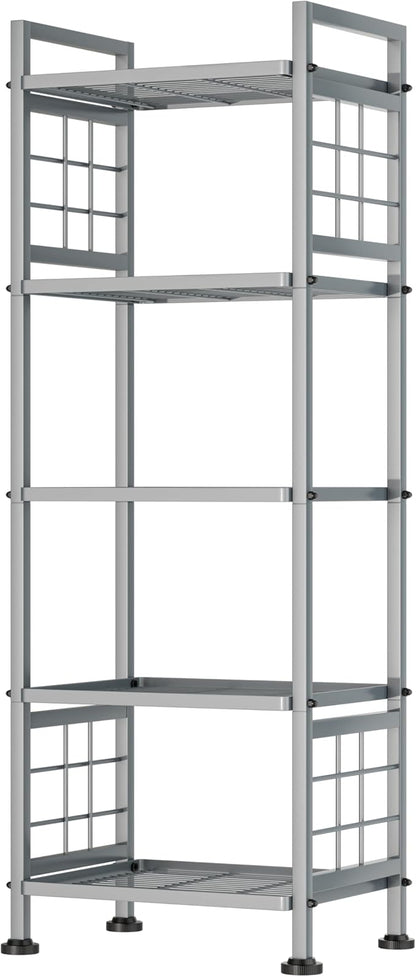 5-Tier Metal Book Shelf and Storage Rack, Standing Bookcase for Kitchen, Bathroom, Laundry Organizer, Black