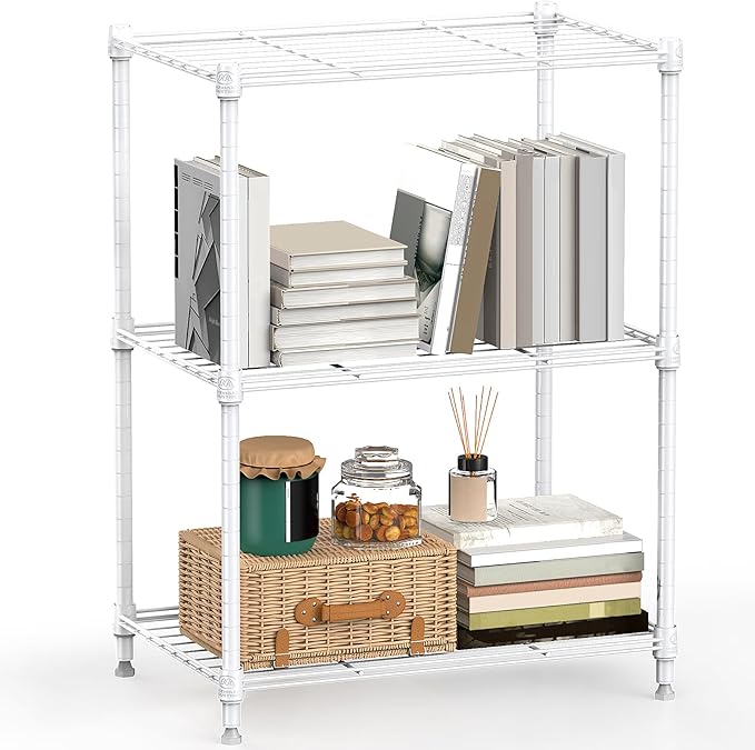 3-Tier Metal Storage Shelves with Wheels, Wire Rack Closet Organizer for Garage, Kitchen, Bathroom, Laundry, 11.8x17.7x28.8", Black