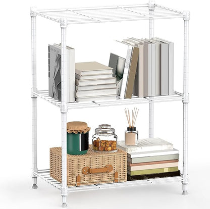 3-Tier Metal Storage Shelves with Wheels, Wire Rack Closet Organizer for Garage, Kitchen, Bathroom, Laundry, 11.8x17.7x28.8", Black