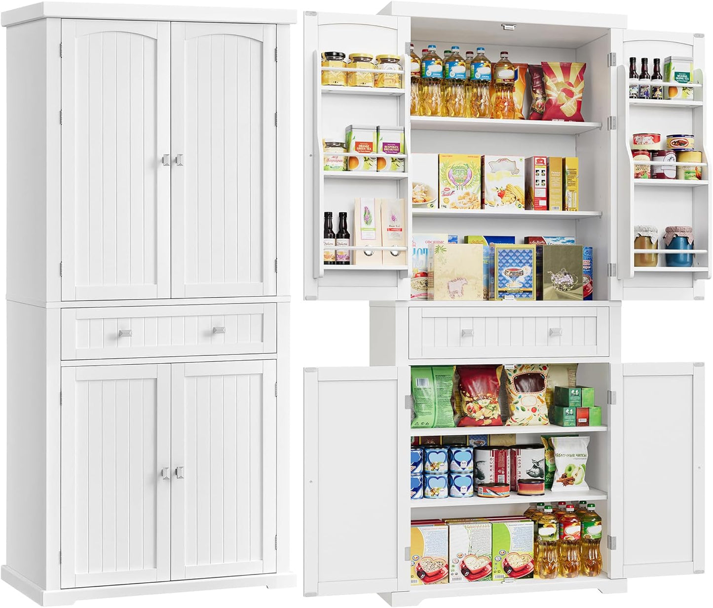 71.7" Ink Black Freestanding Pantry Cabinet with Drawer, 2 Cabinets, 4 Adjustable Shelves, 6 Door Shelves for Kitchen and Living Room