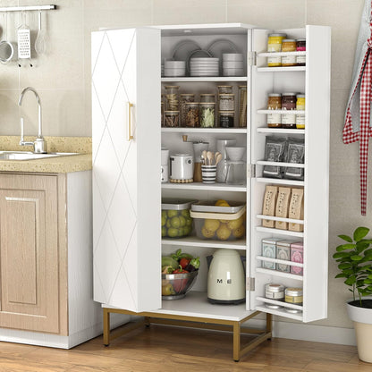 51" Brown Freestanding Pantry Cabinet with Adjustable Shelves, Buffet Storage Cupboard for Kitchen and Home Office