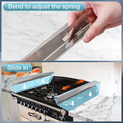 Stainless Steel Stove Gap Covers 2 Pack, Retractable 13.8"-27.5" Heat Resistant Oven Gap Filler and Cooktop Trim Kit, Silver