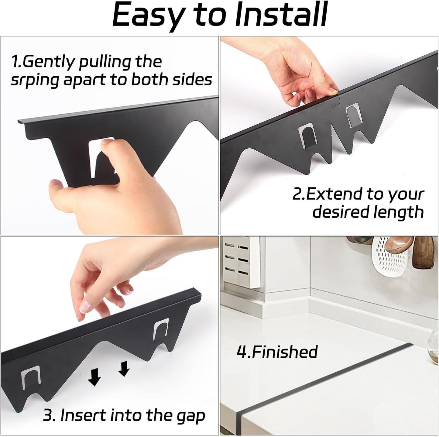 Stainless Steel Stove Counter Gap Cover 13.8-27.6 Inch, 2-Pack Adjustable Heat Resistant Filler, Easy Clean, 0.79 Inch Wide