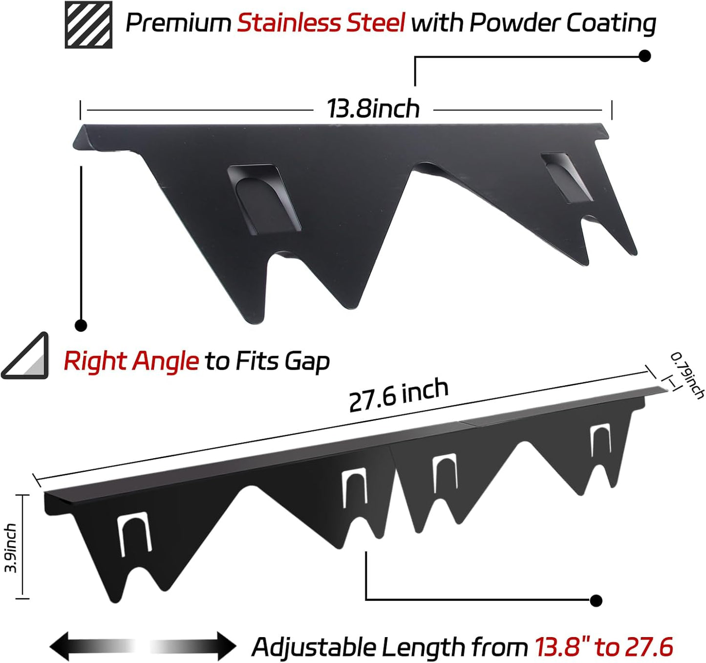 Stainless Steel Stove Counter Gap Cover 13.8-27.6 Inch, 2-Pack Adjustable Heat Resistant Filler, Easy Clean, 0.79 Inch Wide