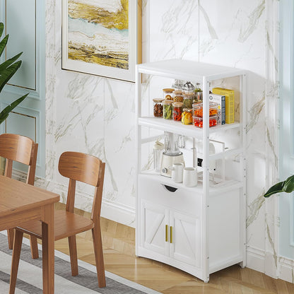 4-Tier Bakers Rack with Power Outlet, Microwave Stand, Freestanding Kitchen Storage Rack, Coffee Bar, Rustic Brown