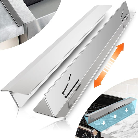 Stainless Steel Stove Gap Covers 2 Pack, Retractable 13.8"-27.5" Heat Resistant Oven Gap Filler and Cooktop Trim Kit, Silver