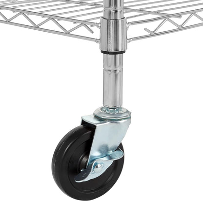3-Tier Portable Kitchen Storage Rack with Caster Wheels, Adjustable Shelves, 21x15x36.7", Wood/Chrome, 175 lbs Capacity