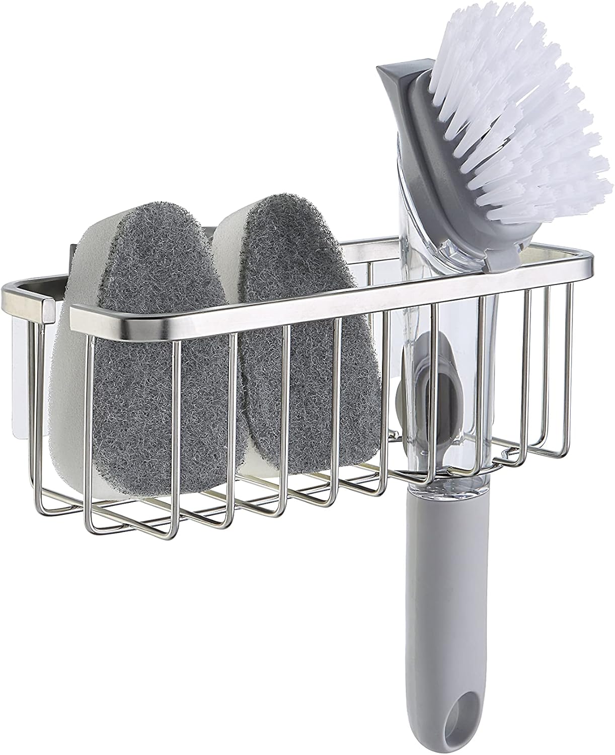 NeverRust Deluxe Kitchen & Bathroom Sink Sponge Holder Organizer, Adhesive Mount with Extra Suction Cup, 7.4 x 3.3 x 2.75", Sponge & Brush Not Included