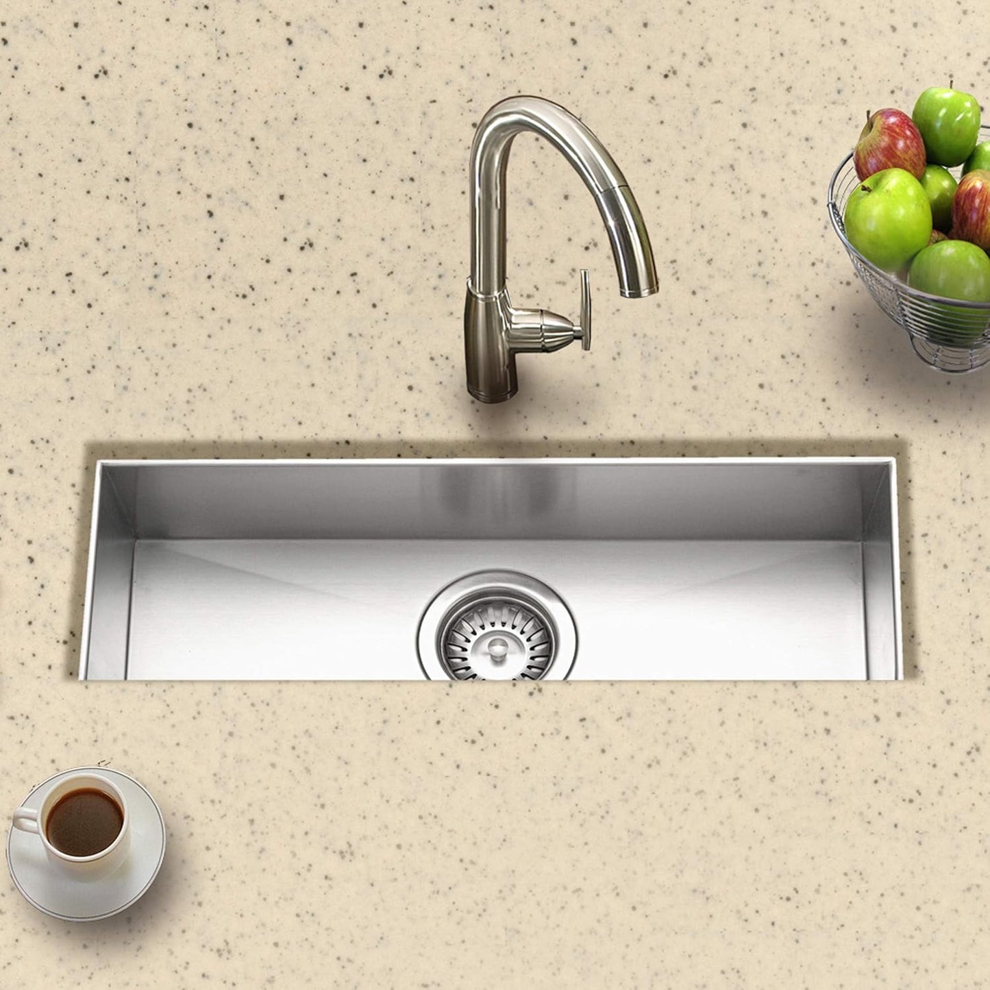 Contempo Trough Stainless Steel Kitchen Bar Sink, 23" Undermount with Strainer & Grid, Durable and Versatile for Home or Apartment, Model CTB-2385