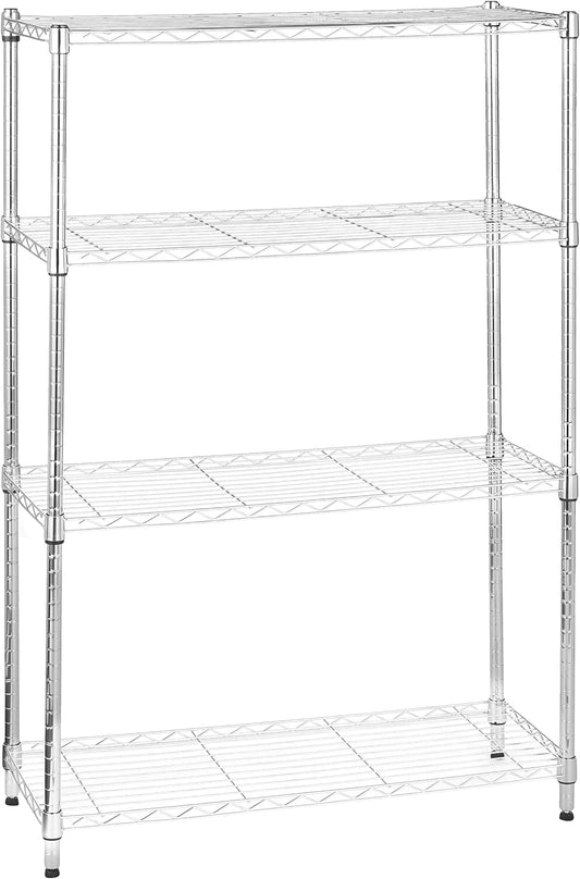 4-Shelf Adjustable Heavy-Duty Steel Wire Storage Rack, Organizer for Kitchen or Garage, 36" L x 14" W x 54" H, Chrome Silver