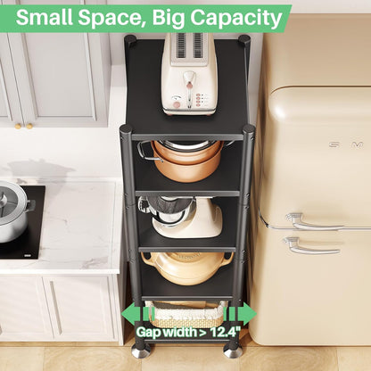 5-Tier Adjustable Kitchen Storage Shelves with Rolling Wheels, Metal Rack Organizer for Pantry, Bedroom, Laundry, Closet