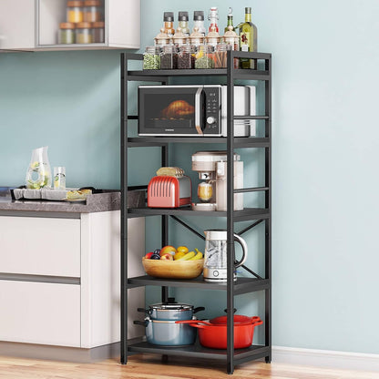 5-Tier Bakers Rack, Industrial Microwave Stand, Coffee Bar, Kitchen Storage Shelf, 23.62x15.75x60.24", Black